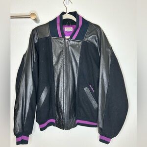 Reebok M Men’s Vintage 90’s Black Wool and Leather Bomber Jacket